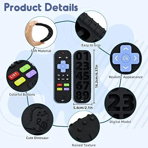 Teething Relief Teethers Toys for Babies 3-6 12 Months Gifts, Silicone Remote Control Baby Teether Bath Toys for 3 6 9 Months Newborn Infant Boy Girl Autism, Food Grade Silicone Sensory Toys, Black 4