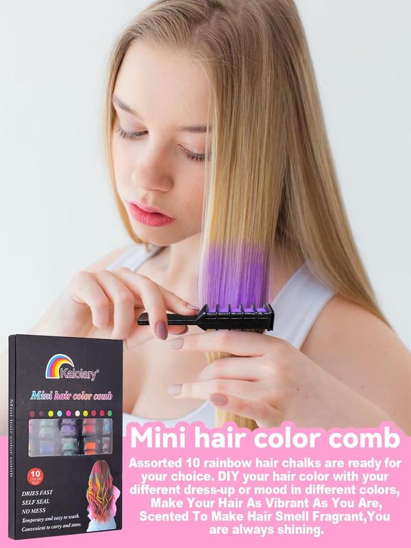 10 Pieces Non Permanent Temporary High Quality Colour , Non Toxic & Wet or Dry Hairs Temporary Hair Chalk, Washable Color Hair Comb, Rainbow Hair Dye Chalk Comb for Birthday Masquerade Cosplay DIY Decorate Best Christmas Gift For Kids Girls, Boys & Adults 4