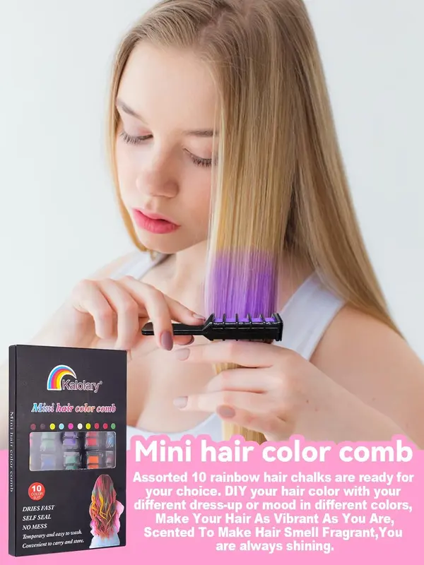 10 Pieces Non Permanent Temporary High Quality Colour , Non Toxic & Wet or Dry Hairs Temporary Hair Chalk, Washable Color Hair Comb, Rainbow Hair Dye Chalk Comb for Birthday, Masquerade, Cosplay DIY Decorate Best Gift For Kids Girls, Boys & Adults 4
