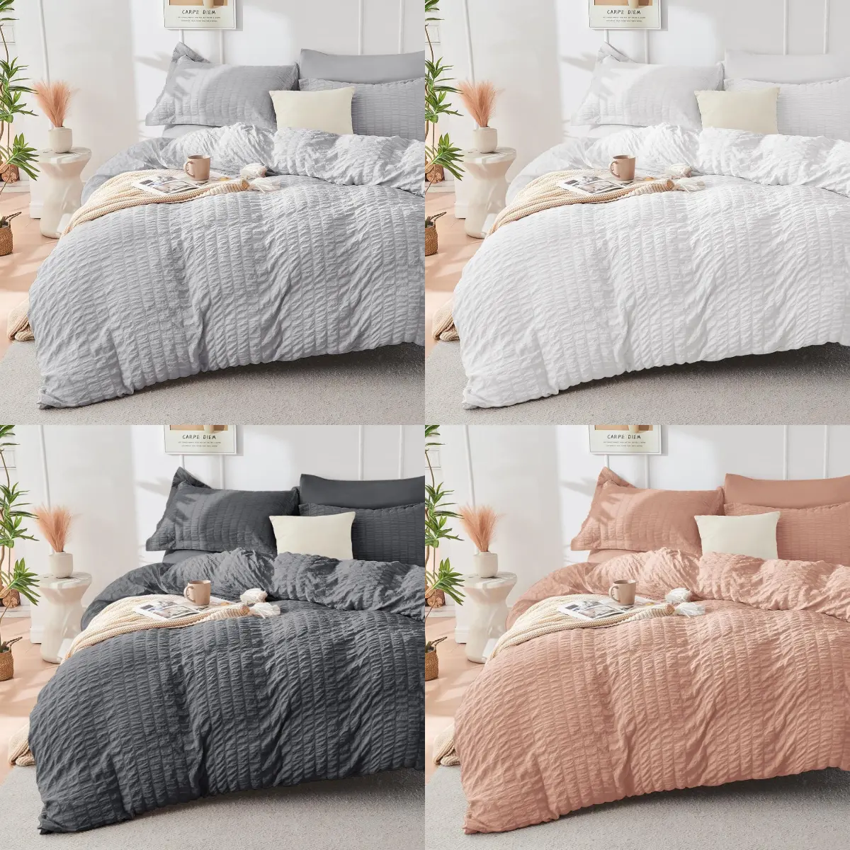 Seersucker Duvet Cover Set 100% Egyptian Cotton 200 Thread Count Quilt Covers Bedding Bed Sets Double King Super King Size