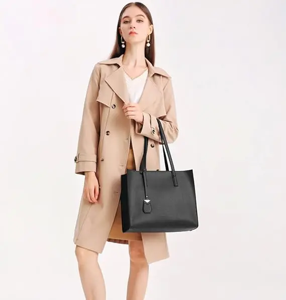 Women's Tote Bag Large Handbag Soft Leather Simple Shoulder Bag with Zipper for School Work Leisure (A-Black) 0