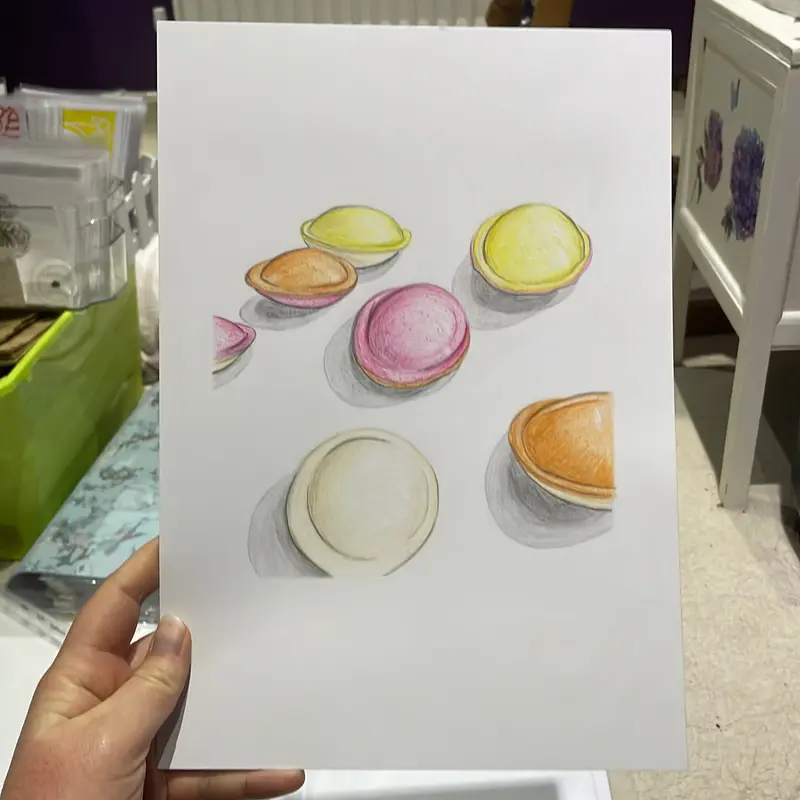 Original flying saucers coloured pencil drawing 0