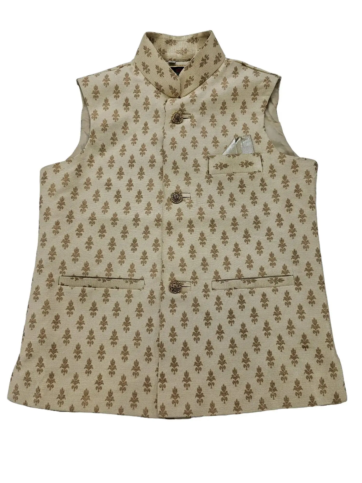 Boys Gold Plain Brocade Fabric Waistcoat