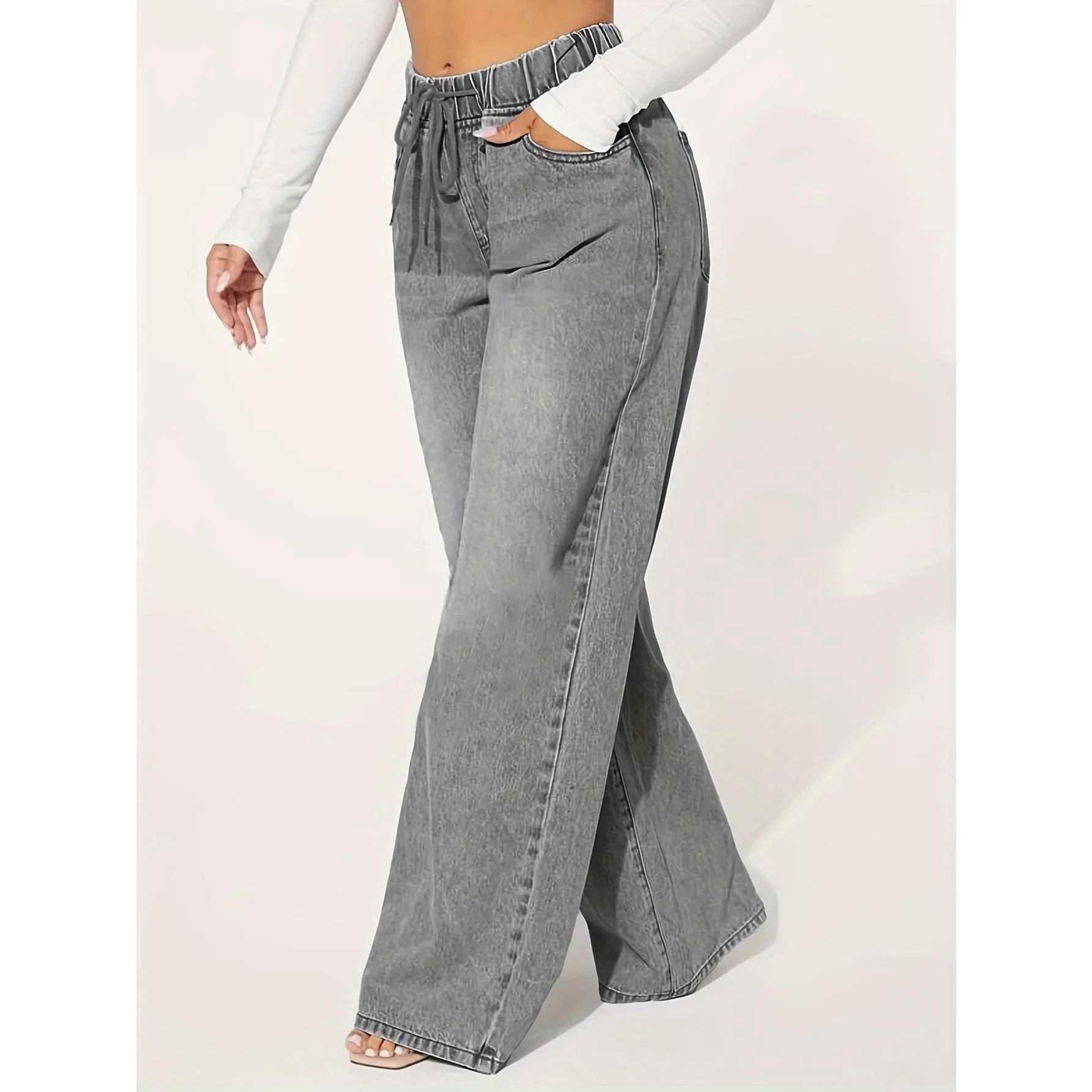 Loose Straight Leg Jeans With Multi Pockets, Casual Versatile Denim Pants For Women, Women's Clothing & Denim