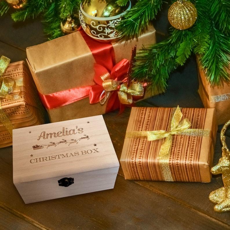 Personalised Engraved Wooden Christmas Gift Box Gift for Kids or Adults |18 cm Empty box Traditional Xmas Gift jewellery 2
