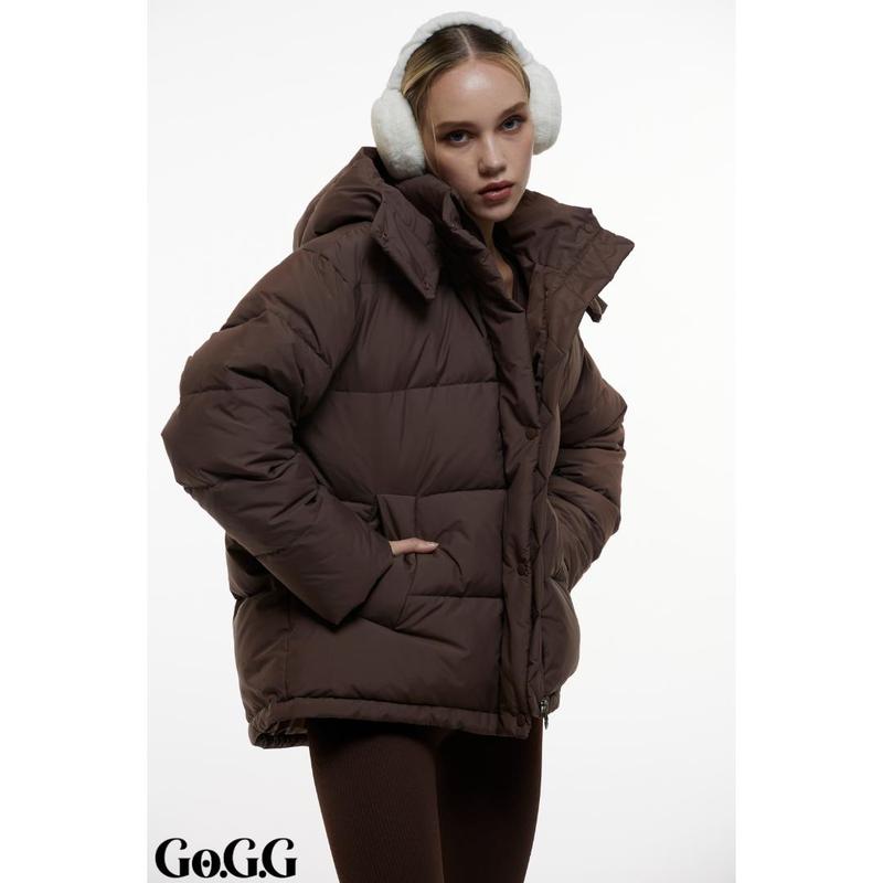Go.G.G Women's Winter Basic Warm Fitted Button Puffer Jacket, Puffer Coat with Removable Hood Zip 2