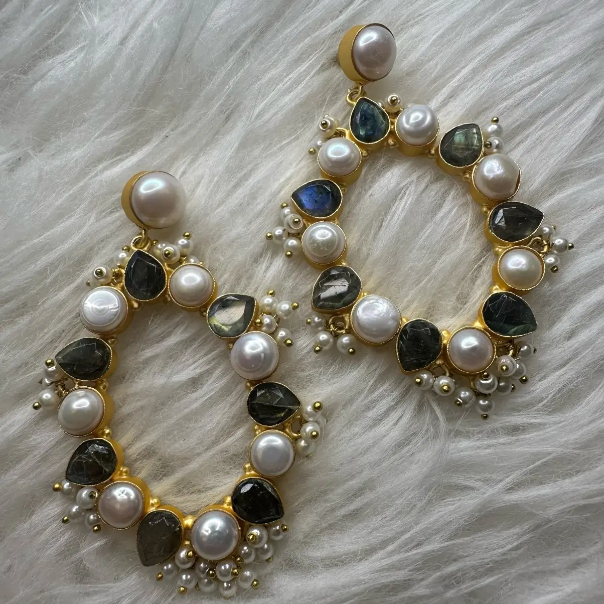 Pearl and Labradorite Statement Earrings