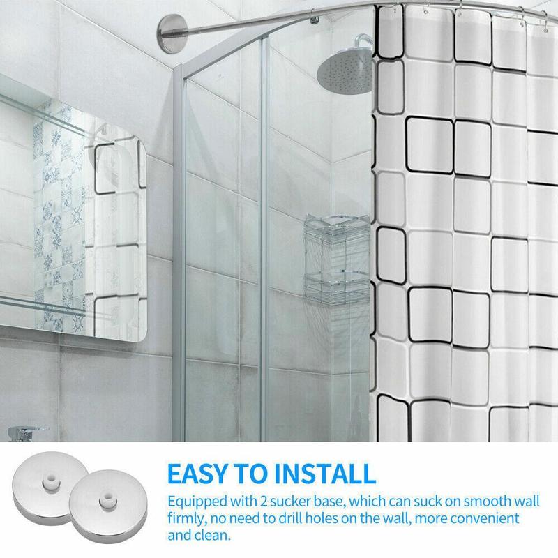 Stretchable Stainless L Shaped Pole Bathroom Corner Shower Curtain Rail Rack Rod Set Steel Installation Adjustable 3