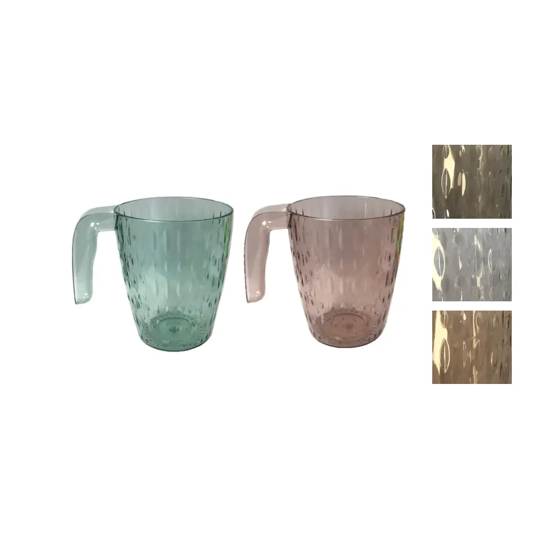 Transparent Plastic Drinking Cup Mug with Handle and Textured Pattern 10.5 x 8.5 cm Assorted Colours 7617 (Parcel Rate) Drinkware White