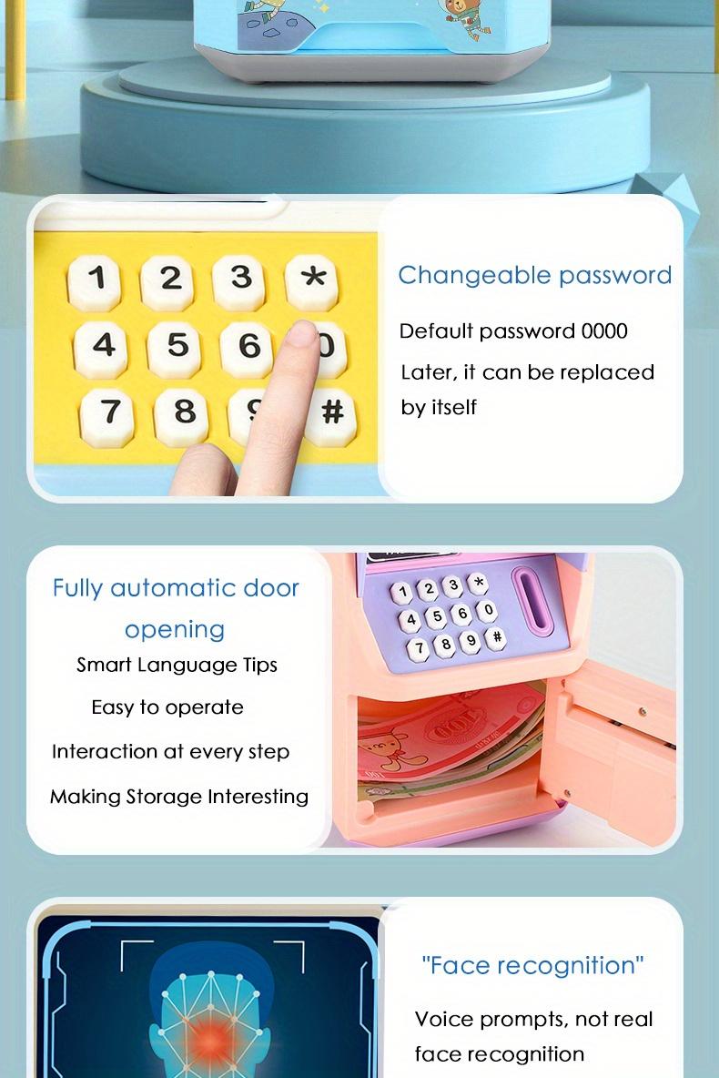 Product Introduction of New Simulated Human Face Recognition ATM Machine Piggy Bank, Children's Multi-functional Music Automatic Money Roll Password Box Intelligent Voice Tips Savings Bank Toys 2