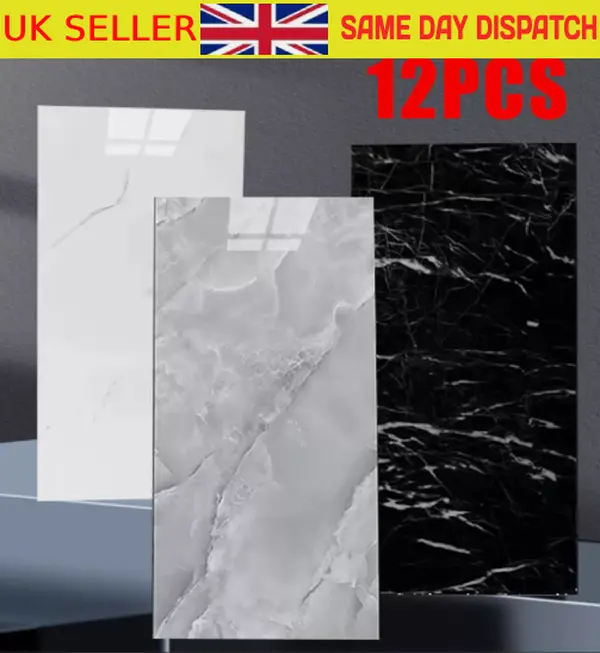 12x Self-Adhesive Marble Tiles Wall Sticker Stick On Kitchen Bathroom Home Decor