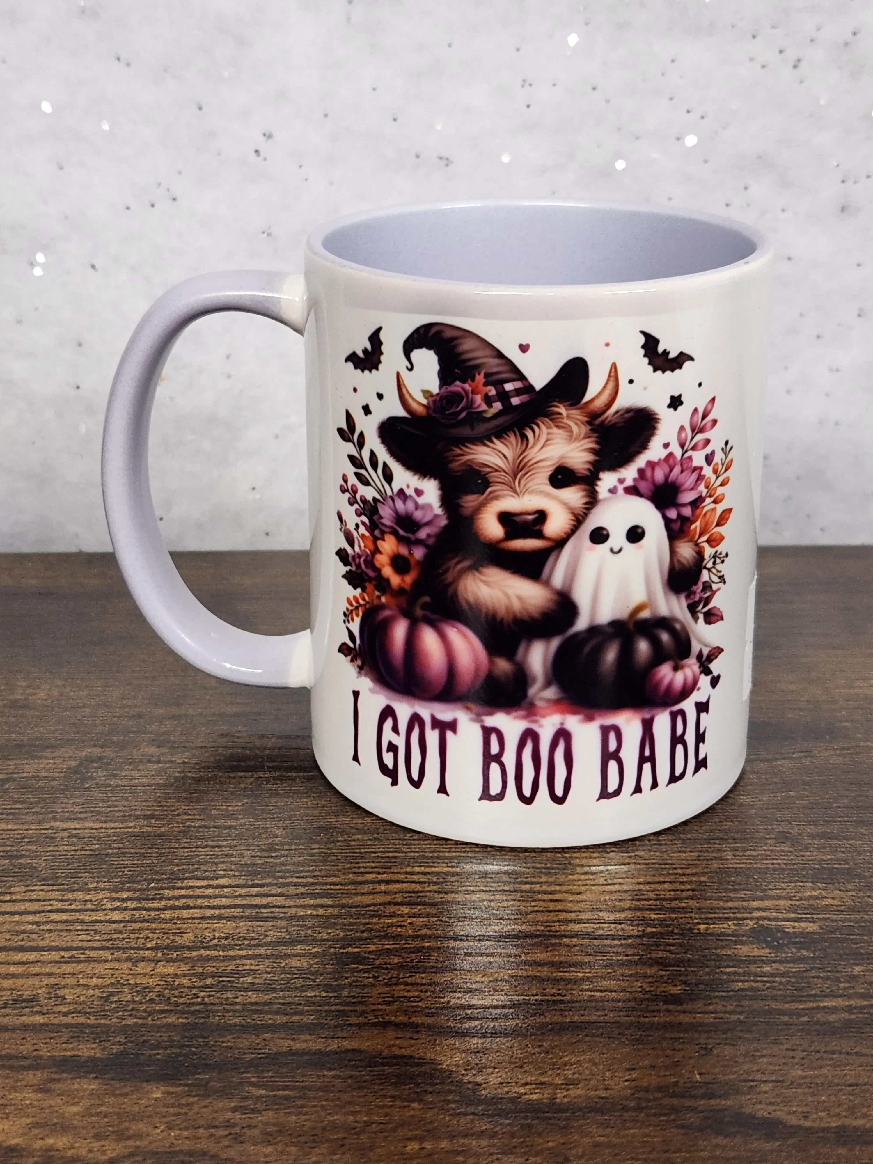 Cute Highland Coo and Ghost Mug with Optional coaster (1) - Perfect for Halloween - Mug, Drinkware Coffee Set
