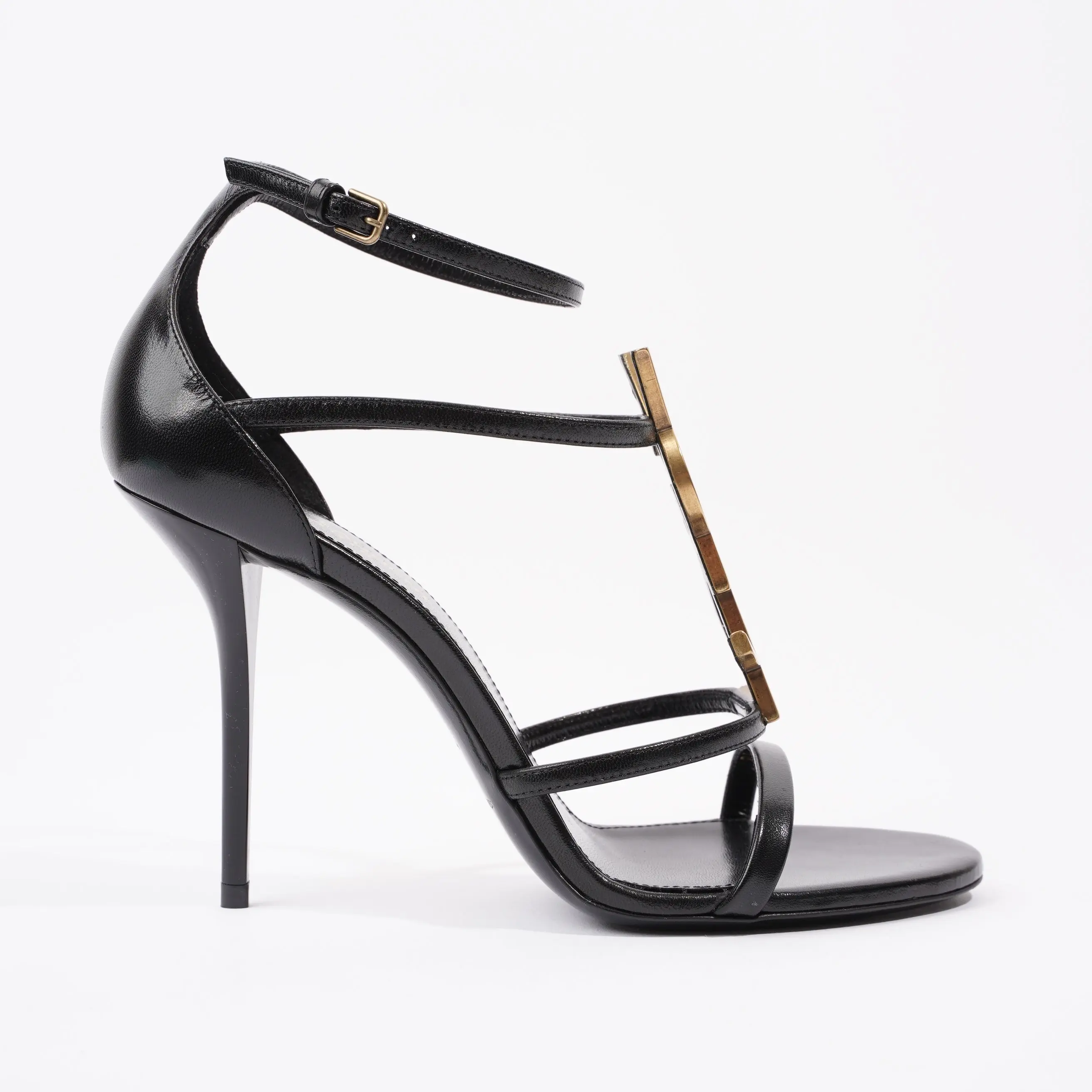 Preowned Saint Laurent Cassandra 100  100mm Black / Gold Leather EU 38.5 UK 5.5