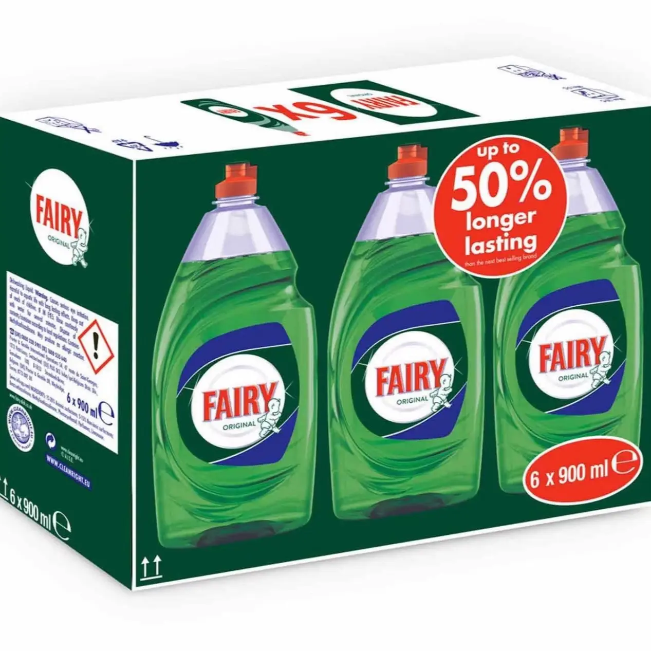 Fairy Original Washing Up Liquid, Pack of 6 Bottles x 900ml Cleaner Cleaning Household Kitchen Detergent