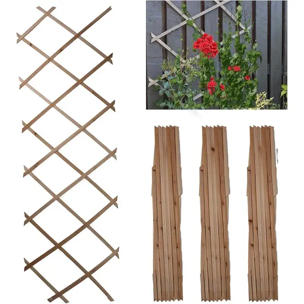 3x Wooden Trellis Expandable Garden Wall Trellis For Climbing Plants Decoration & Plants Partitioning Brown (Pack Of 3)