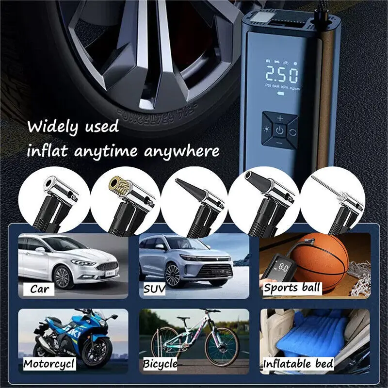 Car Tyre Inflator Cordless Digital USB Rechargeable Tire Air Compressor Pump 6