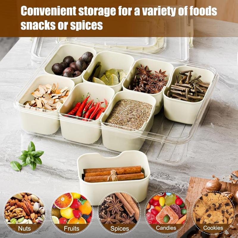 Divided Serving Tray with Lid & Handle, Snack Box Container , Plastic Portable Food Storage Container Snack Platters, 8 Removable Compartment Box for Parties, Reusable Appetizer Clear Organizer for Veggie, Candy, Fruit,Nut Kitchen Utensils Sturdy 7