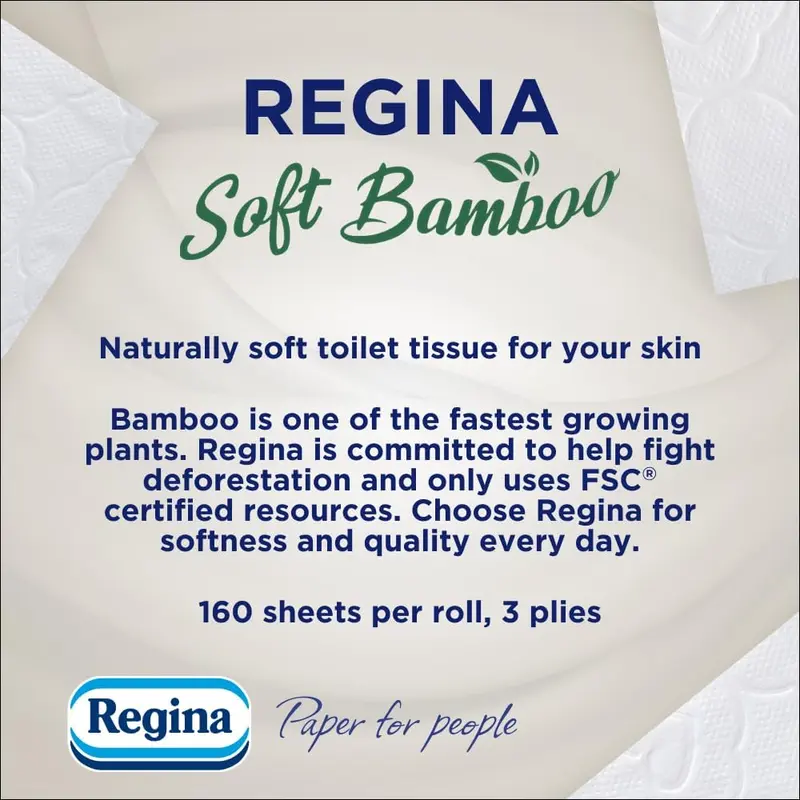 Regina Soft Bamboo - 20 Rolls of Toilet Tissue 3 Ply, 160 Sheets, Naturally Soft for Your Skin, Toilet Tissue Made with Bamboo Fibers, Paper Packaging, FSC Certificated Wipes 5