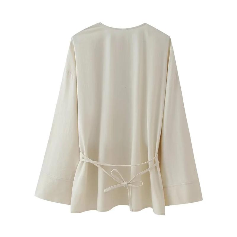 Product Introduction of Kimono Woman Summer Long Sleeve Blouses For Women 2024 Vintage Y2k Top With Ties Loose Elegant And Youth Women's Blouses 10
