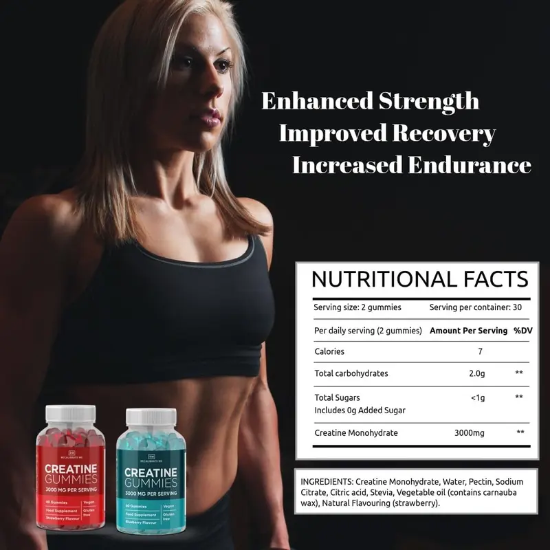 Creatine Gummies 3000mg (Strawberry Flavour) -  Creatine Monohydrate Fitness Supplement 4