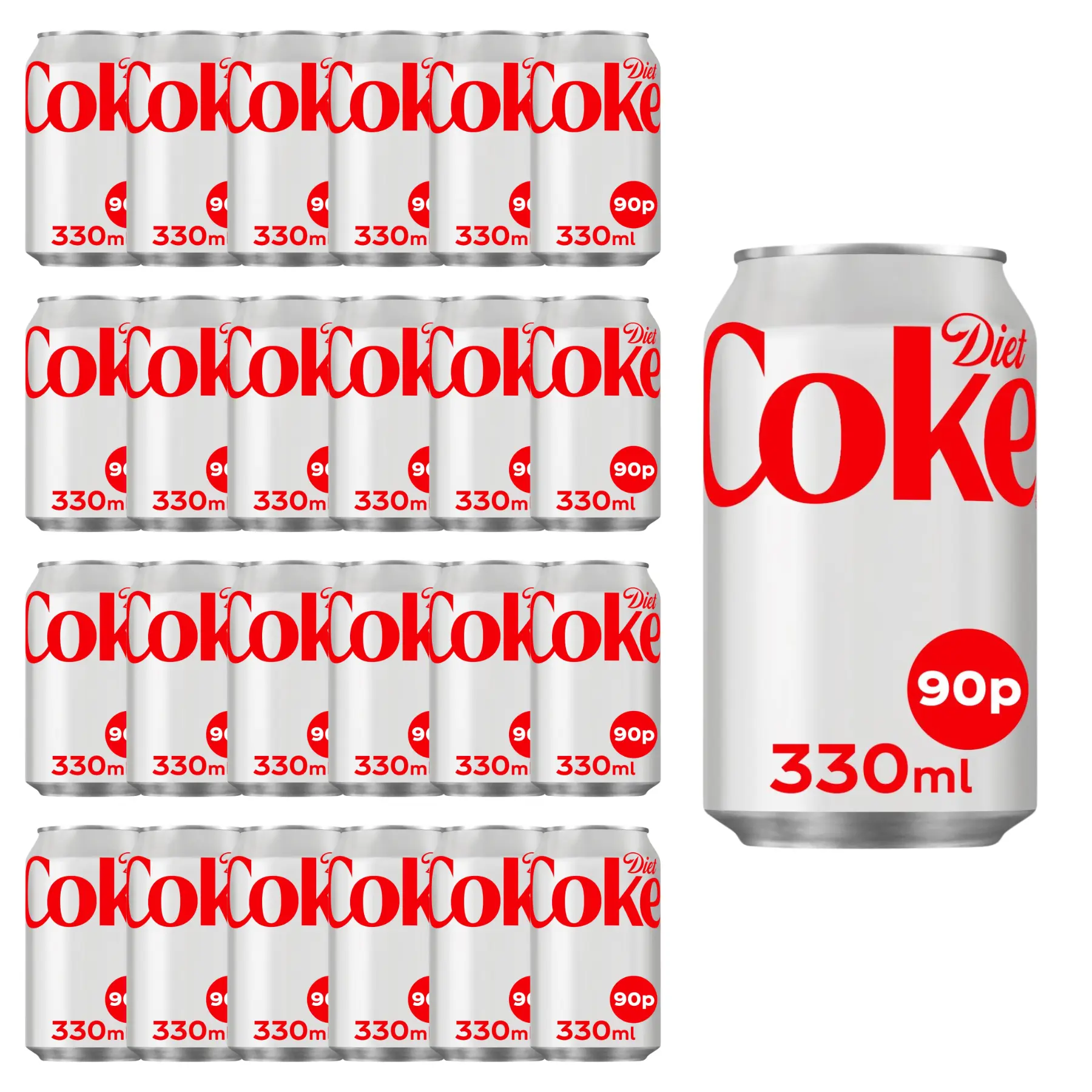 Diet Coke Can Multi-pack/PMP - Pack of 24 x 330ml - Classic Coca-Cola Taste Without The Sugar - Clearance Beverage Drinks