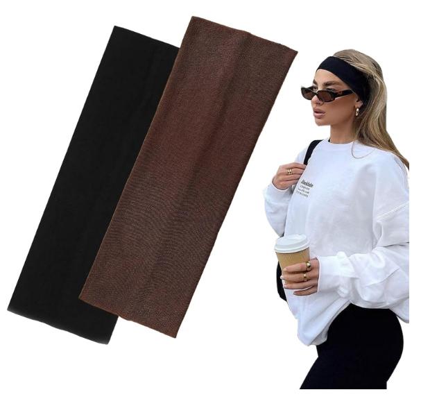 Product Introduction of 7cm Wide Black Headbands for Women Men,2pack Fashion Head Bands for Women's Hair, Soft Fabric Stretchy Hair Bands for Makeup, Yoga, Running, Sports (Black/Brown) 3