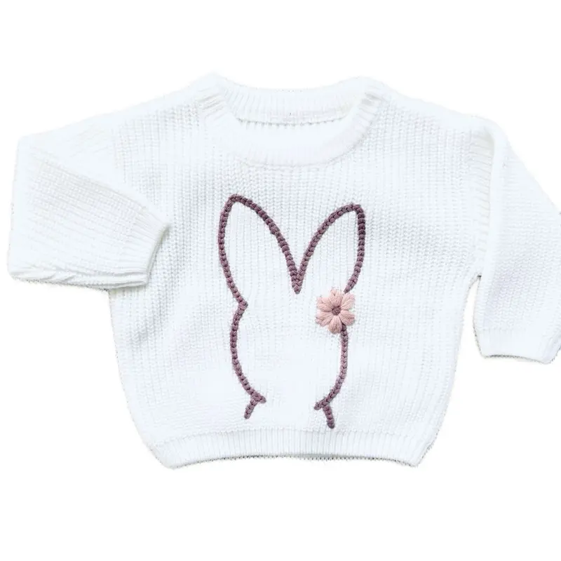 Girls Easter Bunny Knitted White Jumper Embroidery