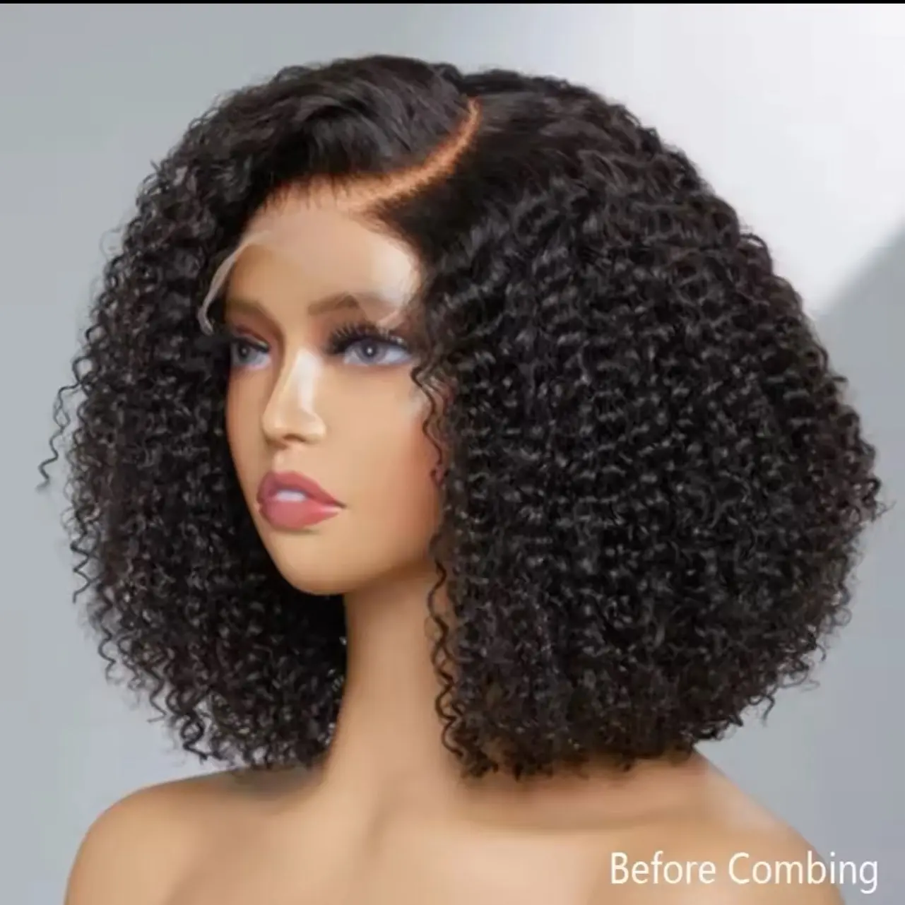 Angie B 250% Density Short Bob Jerry Curly Human Hair Wig 4*4 Transparent Lace Frontal Wig For Women Brazilian Remy
