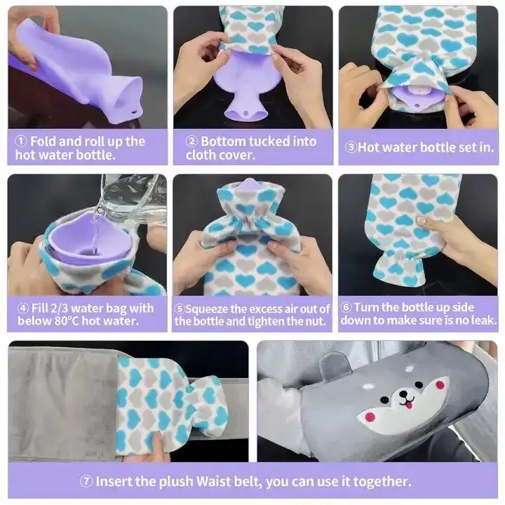 3-Piece Hot Water Bottle Set with Waist Strap for Women's Health Comfortable - Ideal for Home Use Cover Gift Hand Cup 4