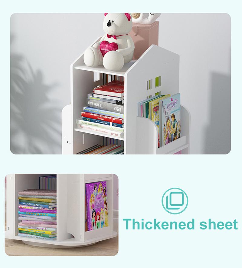 Product Introduction of LIFELOOK House-shaped Book Shelf Rotating Bookcase PVC Wood Plastic Board Storage Rack Bookshelf Organizer Tidy Bedroom Playroom 2