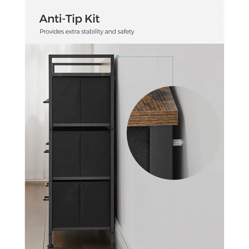 SONGMICS Chest of Drawers, Bedroom Cabinet, 7 Fabric Drawers with Handles, Metal Frame, Rustic Brown and Ink Black LTS137B01 5