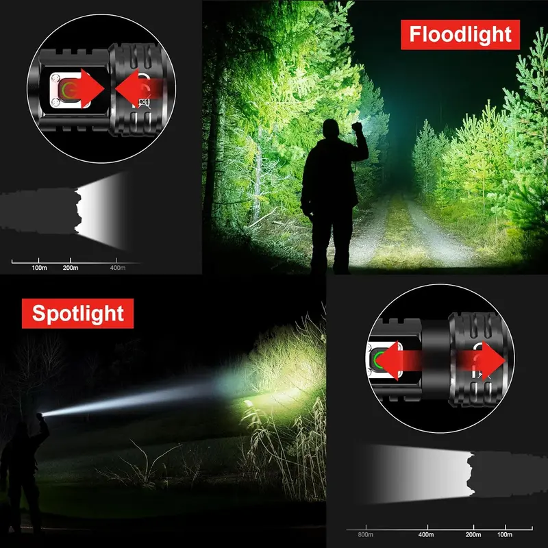 Torches LED Super Bright, 30000 Lumens Rechargeable LED Torch, USB Tactical Flashlight, XHP70.2, IP67 Waterproof, 5 Light Modes Zoomable, for Camping Hiking Emergency [Energy Class A+++] 4
