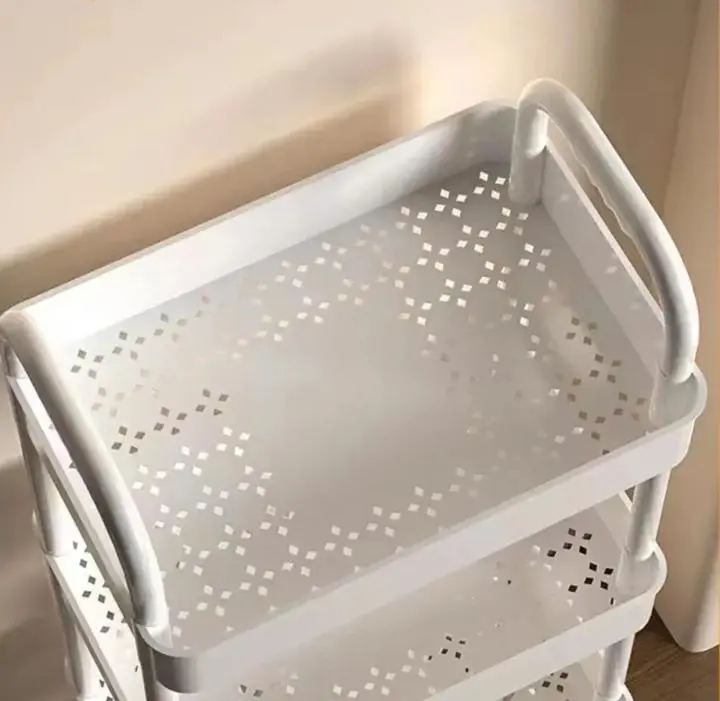 5 Tier Trolley Multi-Purpose, Versatile Rolling off-white Storage Cart, Utility Organizer With 4 Wheels, Easy To Assemble Cosmetic Shelves, Kitchen Rack, Book Shelf, Bedroom-Livingroom Snacks, Laundry Basket, Space-Saving Toilet Storage Holders bathroom 4