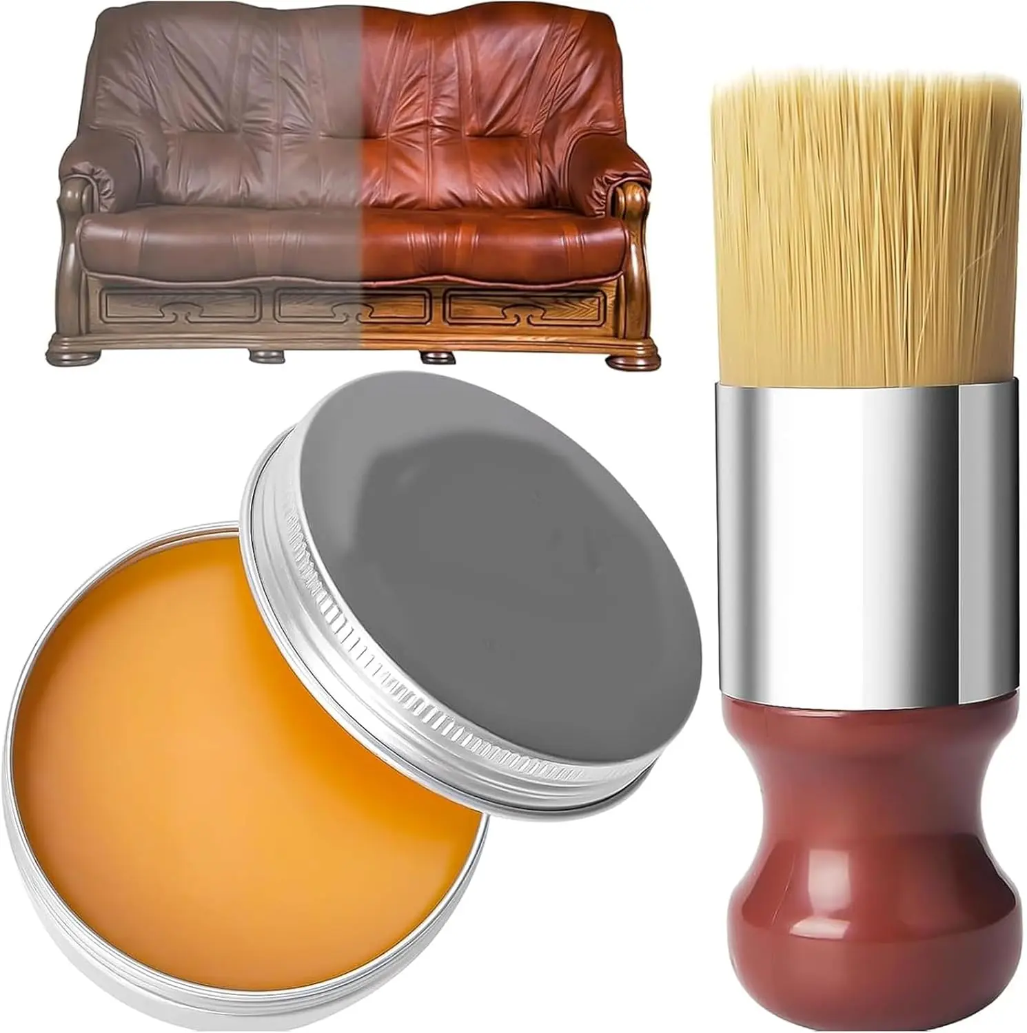 Furniture Salve Brush, Furniture Salve, Furniture Salve for Wood, Furniture Salve for Leather, Deep Leather Cleaner Set, Leather Furniture Salve and Brush Protect Your Leather Wood Sofa Chair(1 Set) Wooden