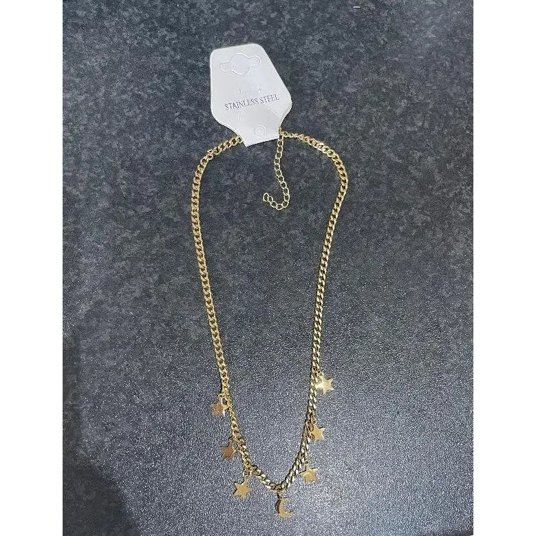 Gold Plated Celestial Moon & Stars Hanging Charm Necklace 2
