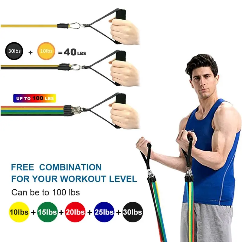 Portable Fitness Equipment 11pcs/Set Pull Rope with Ankle Strap, Chest Expander and Elastic Exercise Band 2