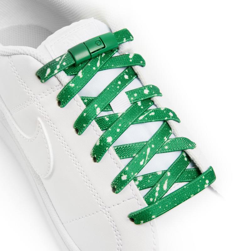 Green x White Splash No-Tie Shoe Laces 1