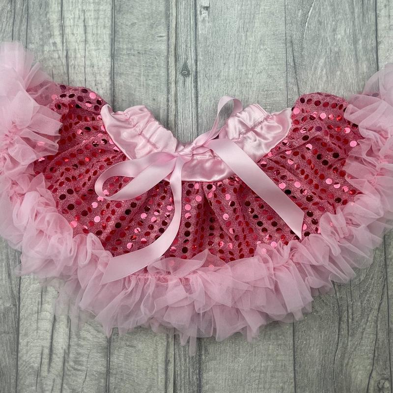 Baby Girls Pink Sequin Tutu Skirt with Bow Detail, Boutique Toddler Party Skirt 3