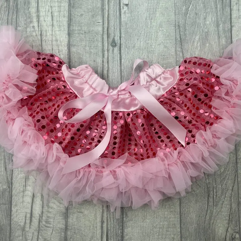 Baby Girls Pink Sequin Tutu Skirt with Bow Detail, Boutique Toddler Party Skirt 3