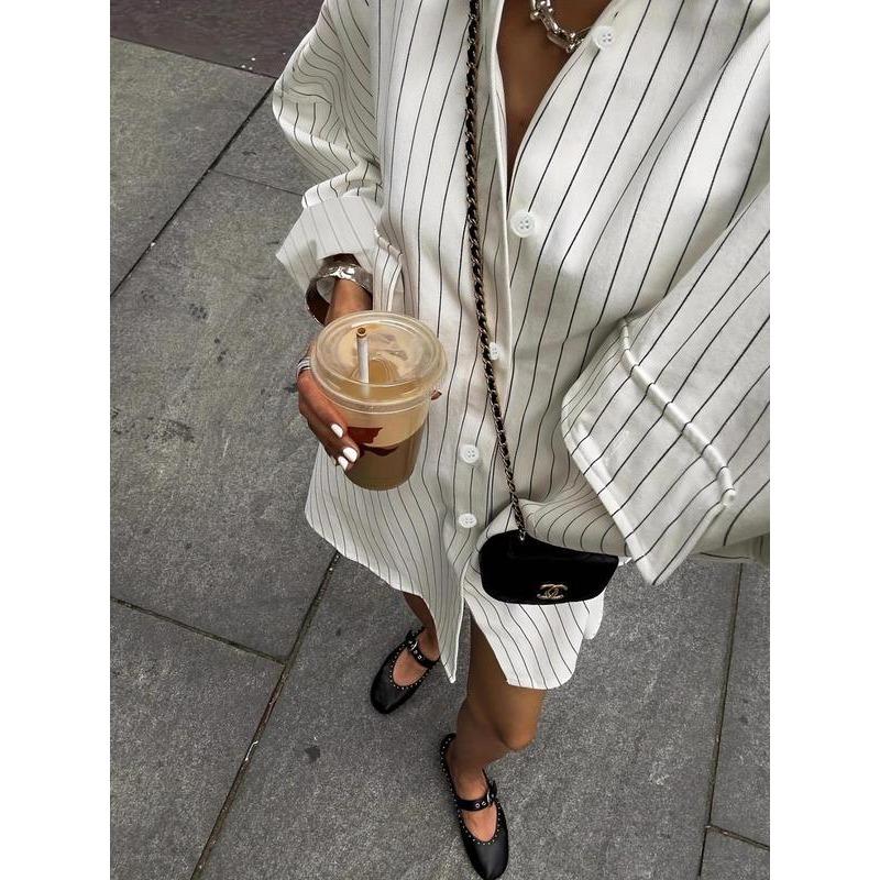 Women's Striped Print Button Front Pocket Long Blouse, Casual Drop Shoulder Long Sleeve Top for Summer, Ladies Clothes for Daily Wear 1