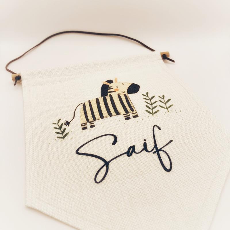 Personalised Wall Flag - Pennant Flag - Nursery Flag - Nursery Decor - Jungle Nursery - Newborn Gift -Christening Gift - Kids Linen Flag 2