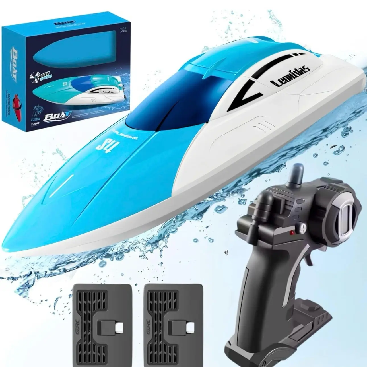 2082 RC Boat, 2.4GHz Remote Control Boat - High Speed RC Racing Boat, S4 RC Boat for Pool and Lake, 2 Rechargeable Batteries Water Pool Toys for Kids Adults Best Birthday Gift