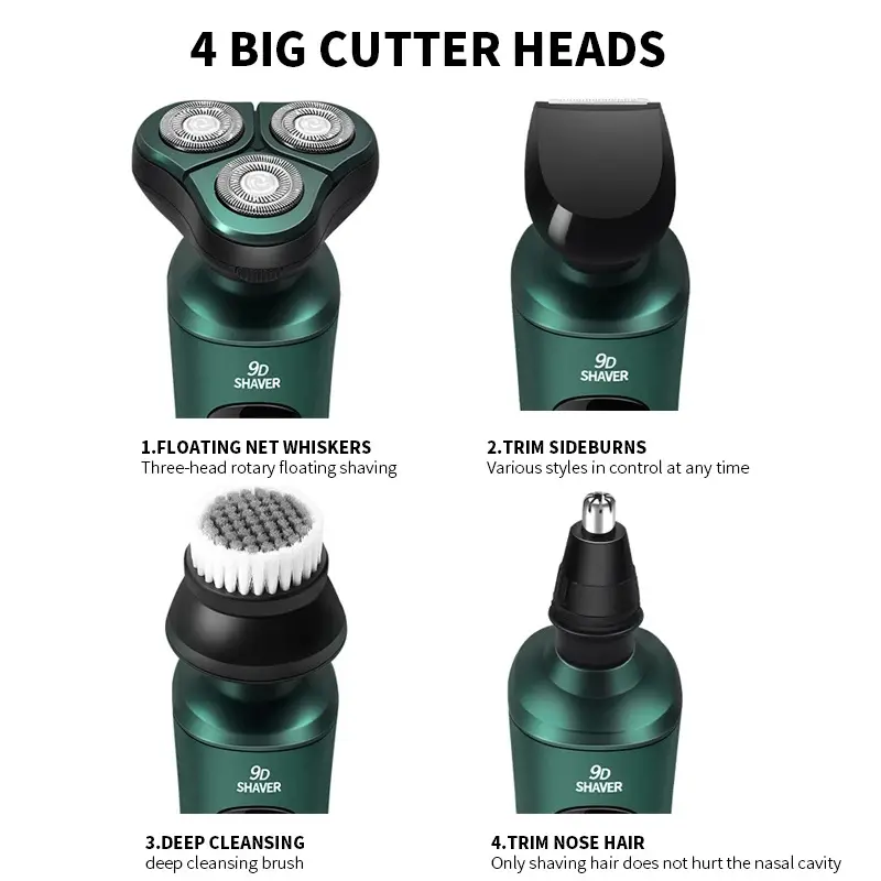 1PC men's electric shaver, 4 in 1 smart electric shaver LCD digital display three head floating shaver washing multi-functional beard knife Smooth Comfort 6