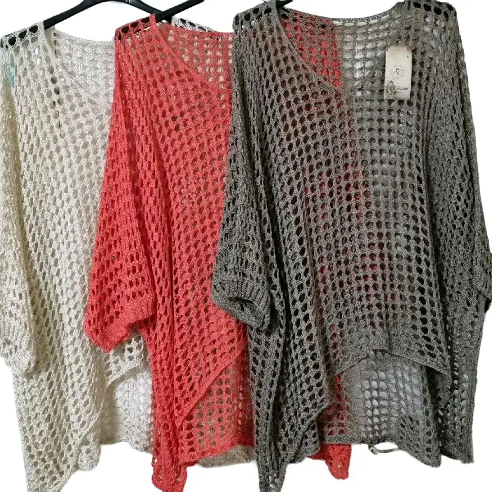 New Ladies Italian Knitted Oversize Crochet Tunic Top Plus Size - Women's Knitwear - Womenswear