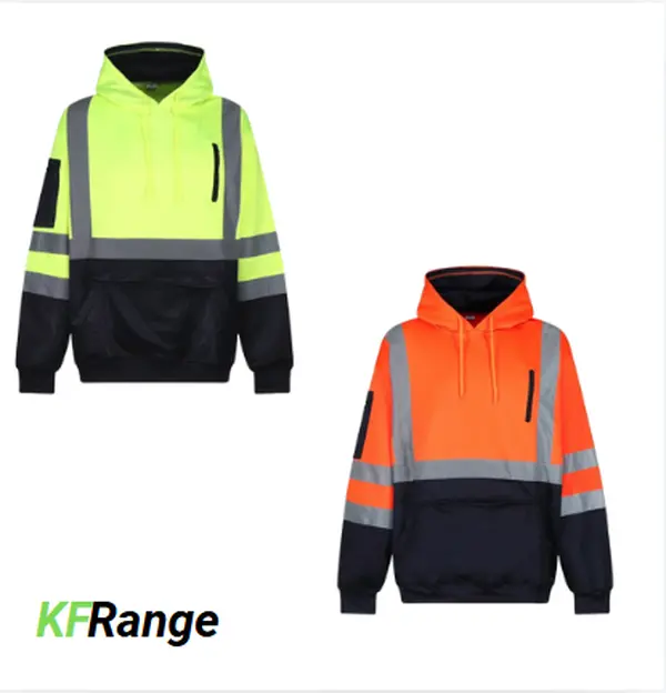 Hi Vis Viz Hoodie High Visibility Hoody Men Pullover Pouch Pocket Workwear Reflective, Regular, Slight Stretch, Long Sleeve
