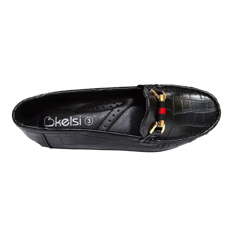ladies black croc design kelsi comfort shoes,complete with cushioned insole for everyday comfort 1