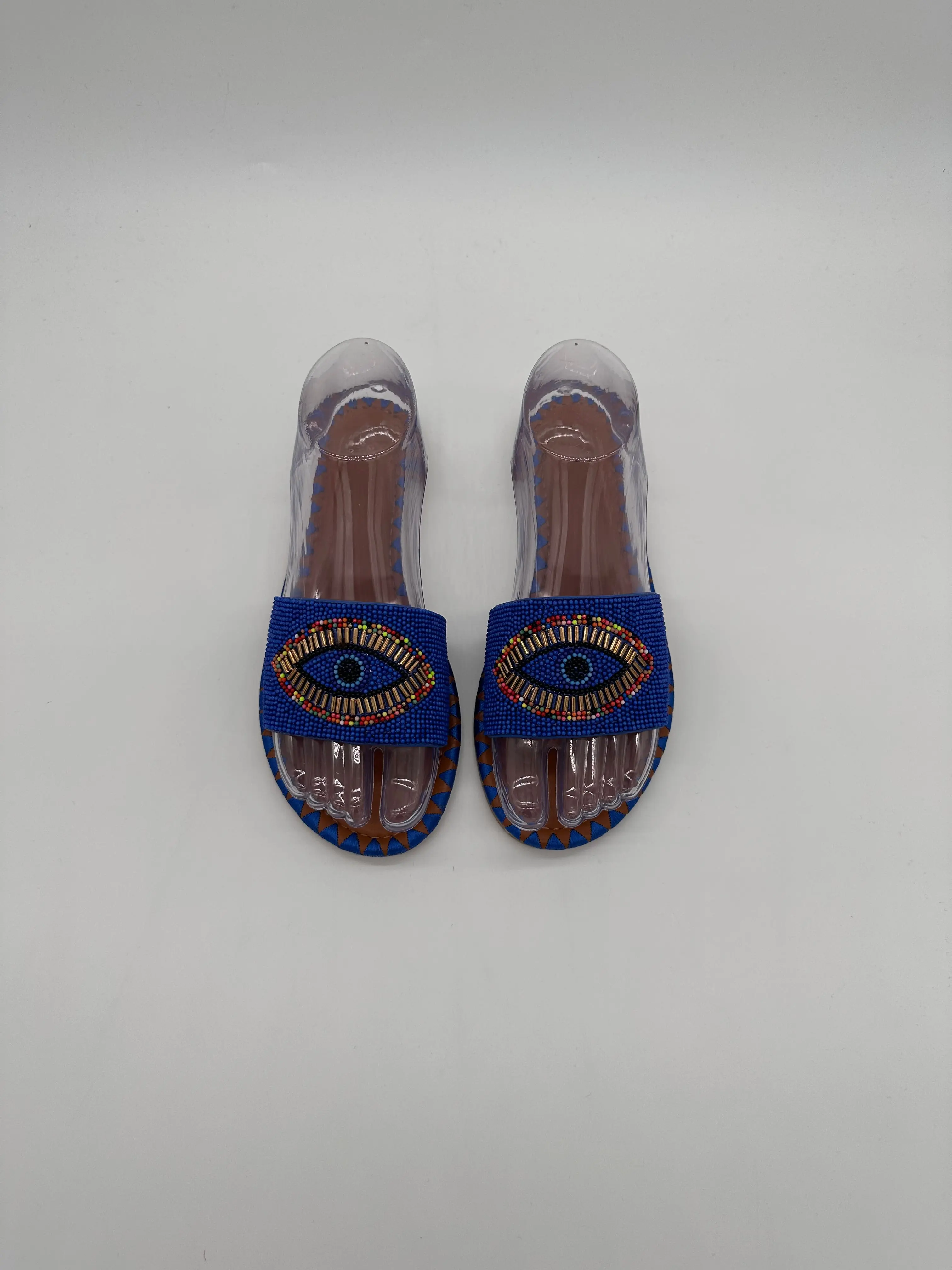 NANCY Royal-Blue Evil-Eye Beaded Colourful Ladies Summer Sandals