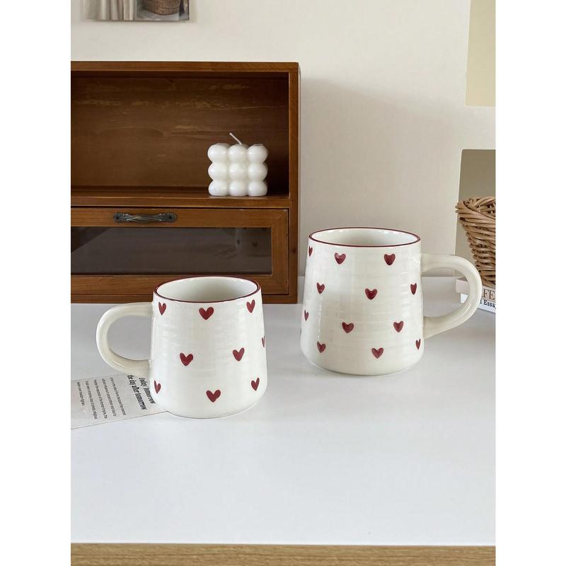 1pc 200ml/420ml Heart-Shaped Ceramic Mug, Simple & Elegant Circular Pattern Cup, Suitable For Cafe Latte, Milk, Yogurt, Oatmeal, Afternoon Tea, Couple Cup, Gift Drinkware Porcelain Tumbler Coffee Washable Reuse Reusable Multicolor 0