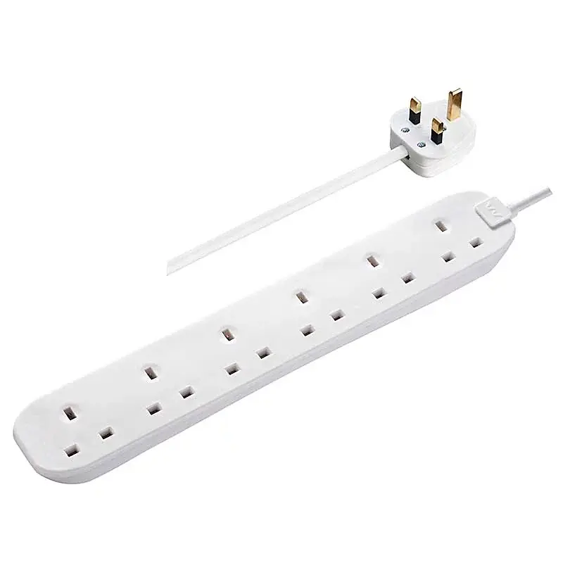 Masterplug BSG210N White 6 Gang 13A Extension Lead 2m - Safe and Neat Solution 0