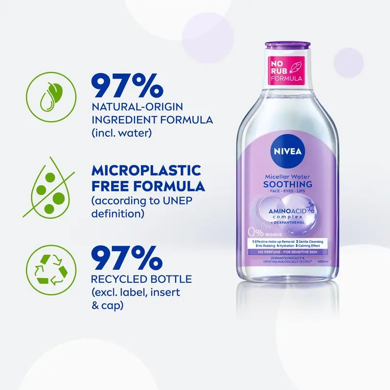 NIVEA Micellar Water Soothing, Fragrance Free Eye Makeup Remover, Micellar Cleansing Water for Sensitive Skin, Gentle Skin Cleanser (400ml) (Pack of 5) 3